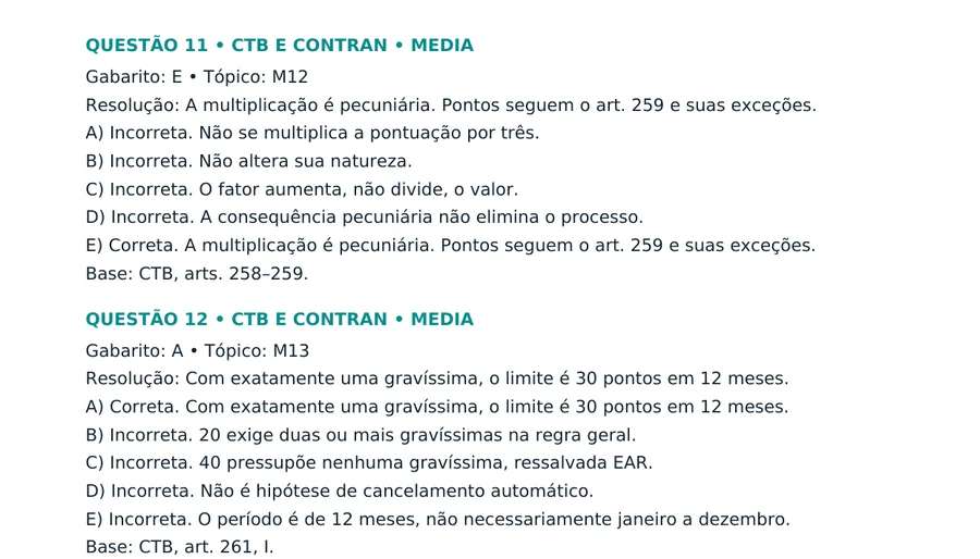 Trecho do gabarito com as 5 alternativas comentadas